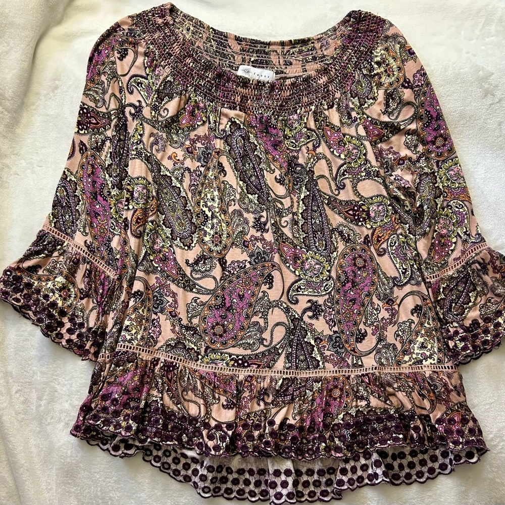 Fever Paisley Blouse in Purple and Cream